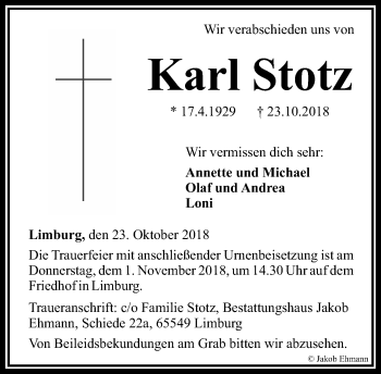 Traueranzeige von Karl Stotz von RMZ