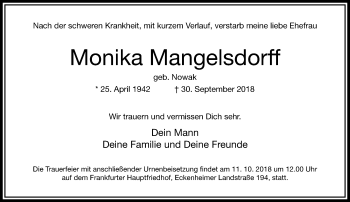 Traueranzeige von Monika Mangelsdorff von RMZ