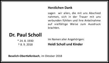 Traueranzeige von Paul Scholl von RMZ