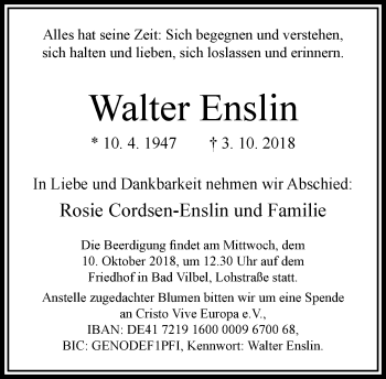 Traueranzeige von Walter Enslin von RMZ