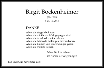 Traueranzeige von Birgit Bockenheimer von RMZ