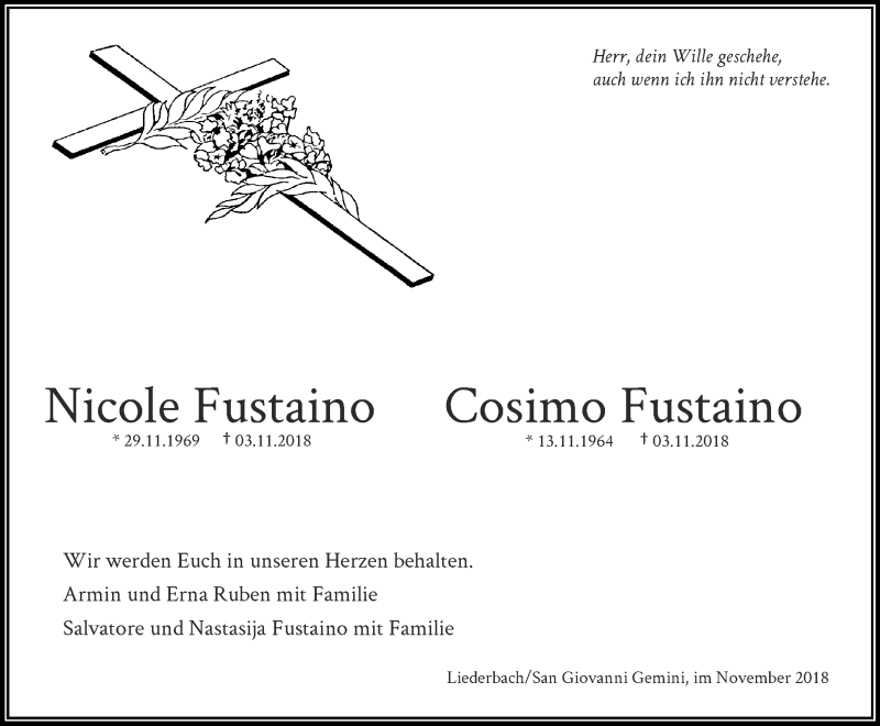  Traueranzeige für Cosimo Fustaino vom 21.11.2018 aus RMZ