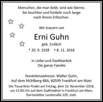 Traueranzeige von Erni Guhn von RMZ