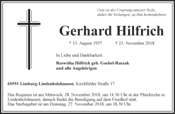 Traueranzeige von Gerhard Hilfrich von RMZ