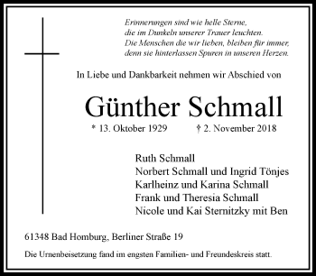 Traueranzeige von Günther Schmall von RMZ