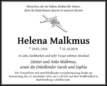 Traueranzeige von Helena Malkmus von RMZ