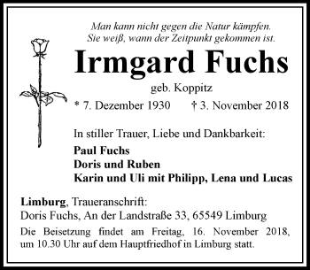 Traueranzeige von Irmgard Fuchs von RMZ