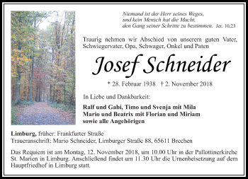 Traueranzeige von Josef Schneider von RMZ