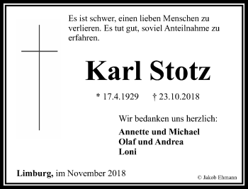 Traueranzeige von Karl Stotz von RMZ
