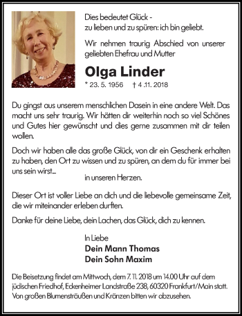 Traueranzeige von Olga Linder von RMZ