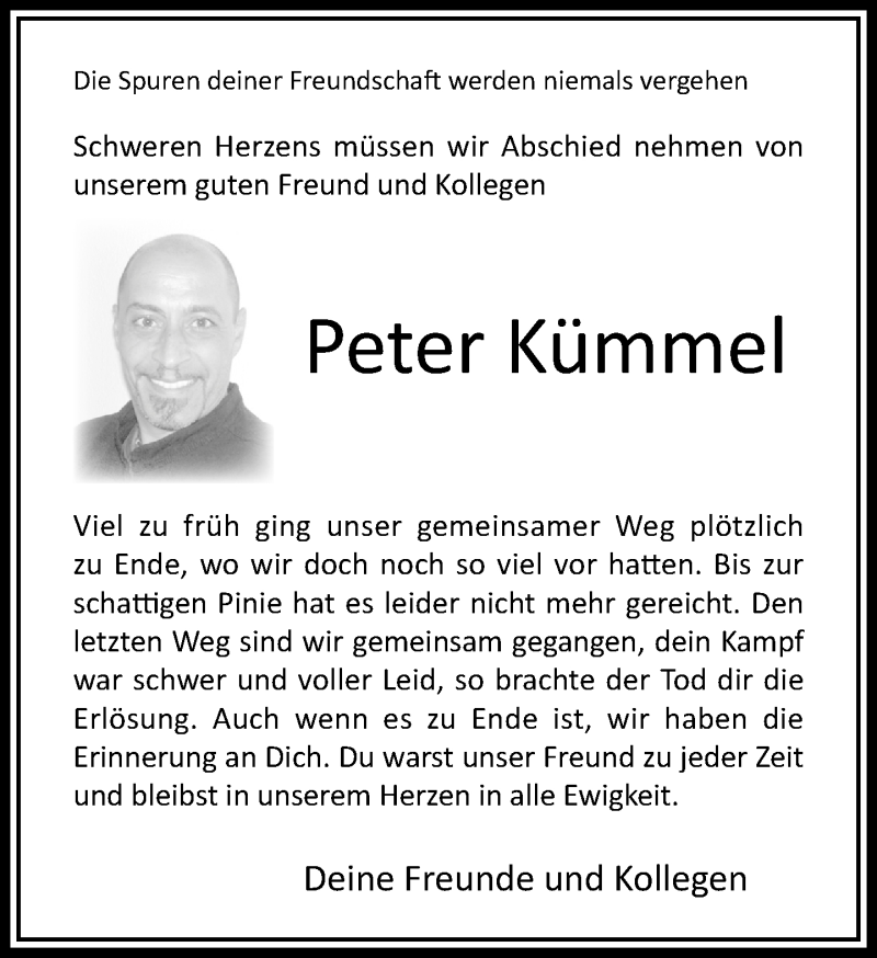  Traueranzeige für Peter Kümmel vom 01.12.2018 aus RMZ