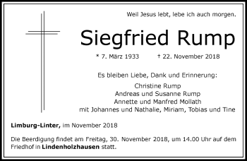 Traueranzeige von Siegfried Rump von RMZ