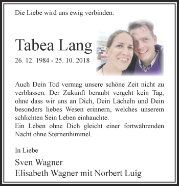 Traueranzeige von Tabea Lang von RMZ