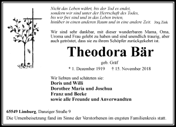 Traueranzeige von Theodora Bär von RMZ