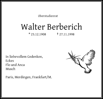 Traueranzeige von Walter Berberich von RMZ