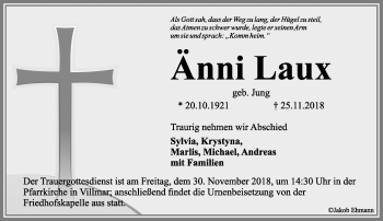 Traueranzeige von Änni Laux von RMZ