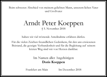 Traueranzeige von Arndt Peter Koeppen von RMZ