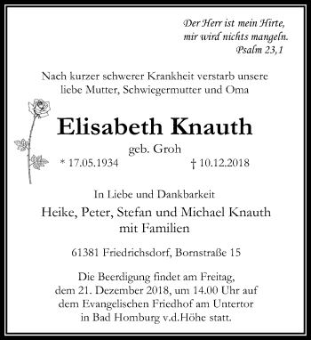 Traueranzeige von Elisabeth Knauth von RMZ