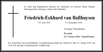 Traueranzeige von Friedrich-Eckhard van Baßhuysen von RMZ