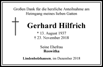 Traueranzeige von Gerhard Hilfrich von RMZ