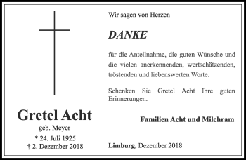 Traueranzeige von Gretel Acht von RMZ