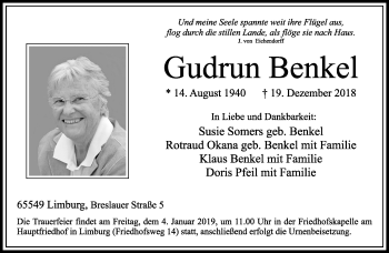 Traueranzeige von Gudrun Benkel von RMZ