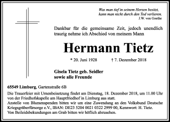 Traueranzeige von Hermann Tietz von RMZ