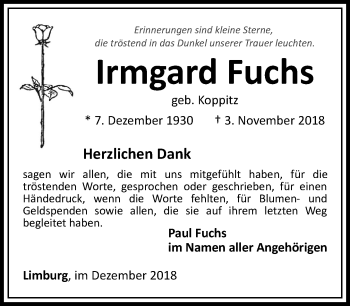 Traueranzeige von Irmgard Fuchs von RMZ