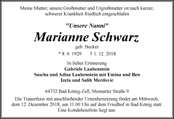 Traueranzeige von Marianne Schwarz von RMZ