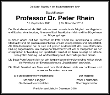 Traueranzeige von Peter Rhein von RMZ