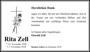 Traueranzeige von Rita Zell von RMZ