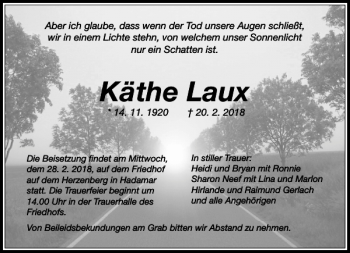 Traueranzeige von Käthe Laux von Rhein Main Media