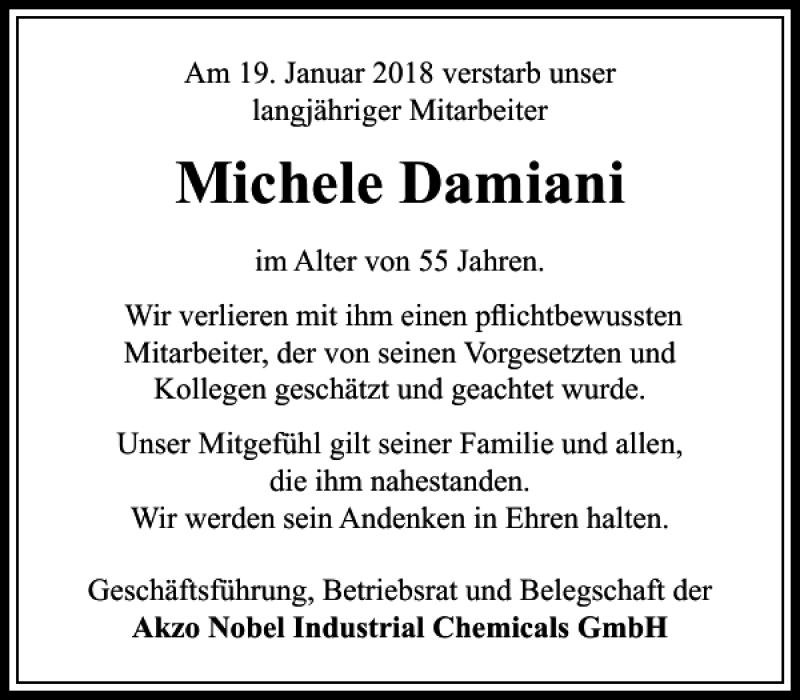 Traueranzeigen von Michele Damiani trauer rheinmain.de