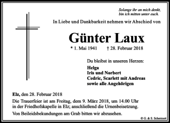 Traueranzeige von Günter Laux von Rhein Main Media