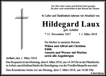 Traueranzeige von Hildegard Laux von Rhein Main Media