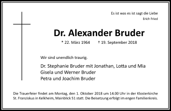 Traueranzeige von Alexander Bruder von RMZ