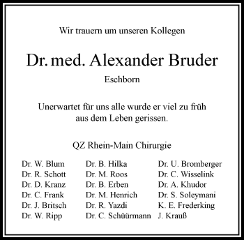 Traueranzeige von Alexander Bruder von RMZ