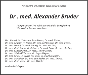 Traueranzeige von Alexander Bruder von RMZ