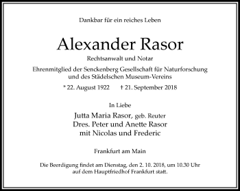 Traueranzeige von Alexander Rasor von RMZ