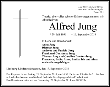 Traueranzeige von Alfred Jung von RMZ