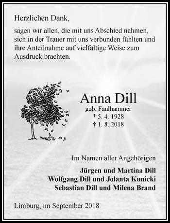 Traueranzeige von Anna Dill von RMZ