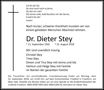 Traueranzeige von Dieter Stey von RMZ