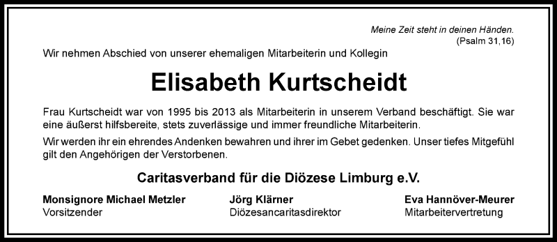  Traueranzeige für Elisabeth Kurtscheidt vom 25.09.2018 aus RMZ
