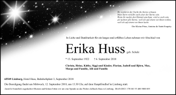 Traueranzeige von Erika Huss von RMZ