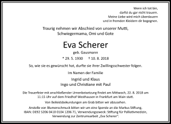 Traueranzeige von Eva Scherer von RMZ