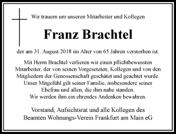 Traueranzeige von Franz Bachtel von RMZ