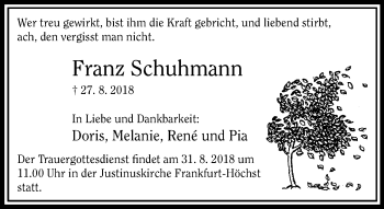 Traueranzeige von Franz Schuhmann von RMZ