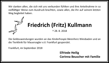 Traueranzeige von Friedrich Kullmann von RMZ