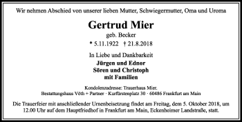 Traueranzeige von Gertrud Mier von RMZ