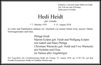 Traueranzeige von Hedi Heidt von RMZ